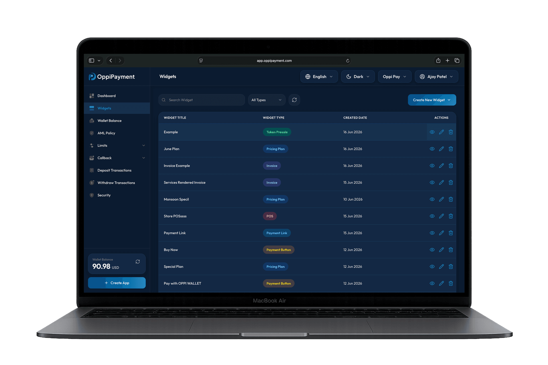 Oppi Payments Web App Mockup