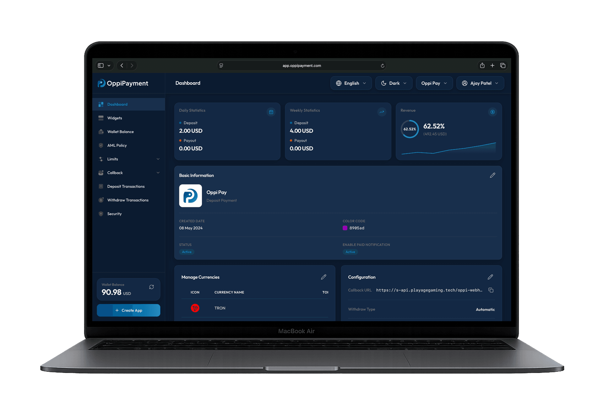 Oppi Payments Web App Mockup